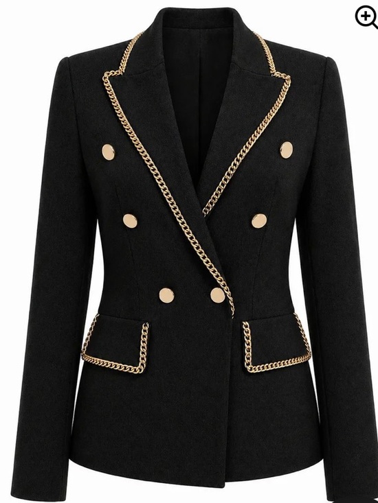 Aleeza Paris Jackets & Blazers - Aleeza Paris Odette Jacket XL, double breasted blazer black, gold chain detail